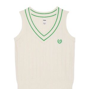 PINK Victoria's Secret collegiate knit sweater Vest S Cream and Green